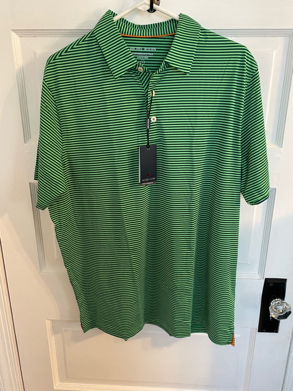 Michael Rouen Blue and Green Performance Polo Golf Shirt NWT
